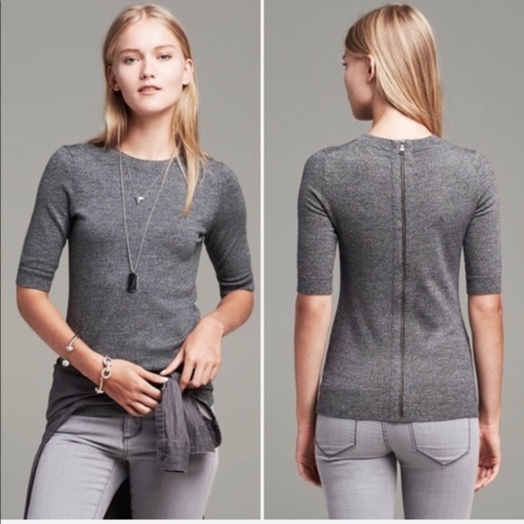 Banana Republic Tops - Banana Republic Marled Full Zip-back Knit Top, M